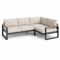 Canape de jardin d'angle 3 places en acier et acacia beige 210 x 210 x 65 cm