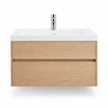 Meuble sous vasque suspendu 80 x 46 x 56 cm en MDF plaque chene avec vasque rectangulaire blanche