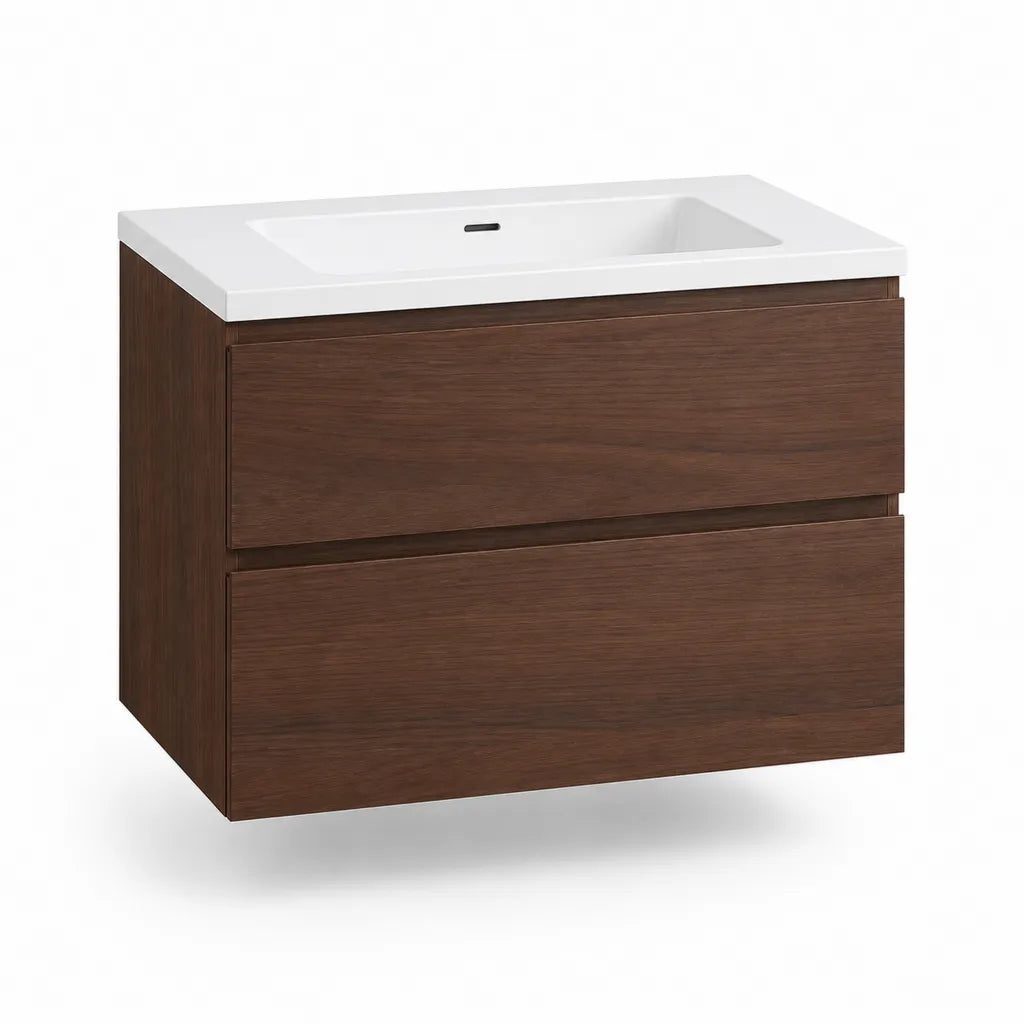 Meuble sous vasque suspendu avec lavabo rectangulaire 80 x 46 x 60 cm MDF melamine brun et blanc