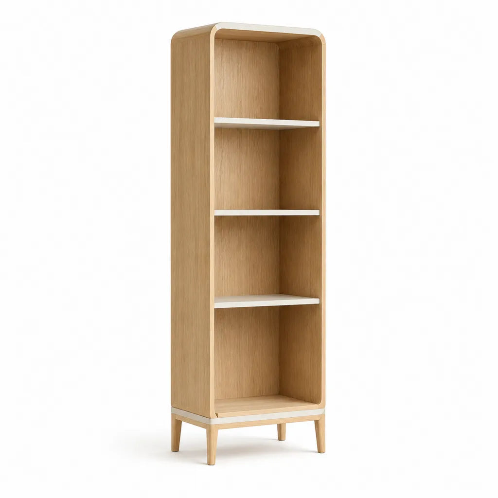 Bibliotheque haute ouverte 60 x 40 x 180 cm en panneaux MDF plaques chene naturel et blanc