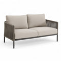 Canape de jardin 2 places en aluminium et corde tressee gris beige 140 x 75 x 78 cm