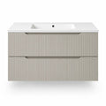 Meuble sous vasque suspendu avec vasque en ceramique 100 x 46 x 56 cm MDF beige a 2 tiroirs