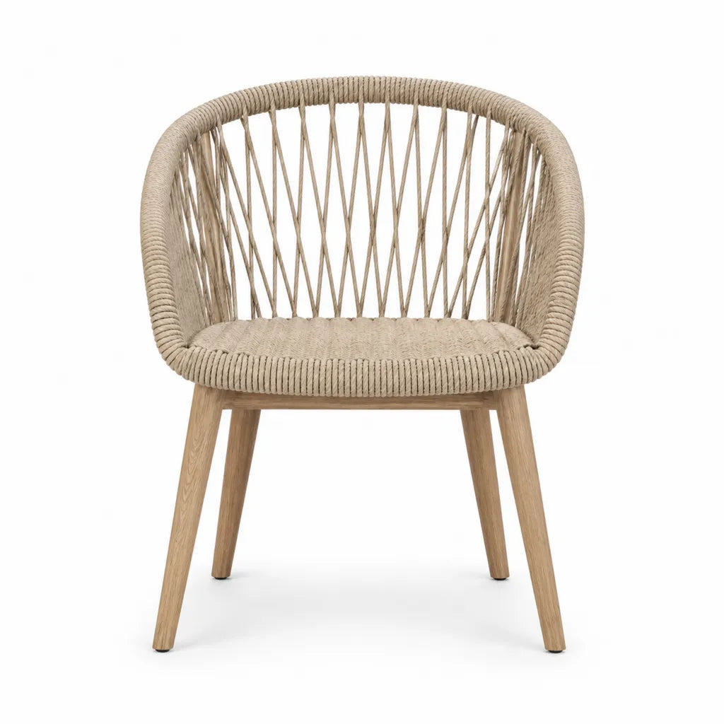 Fauteuil de salon en corde tressee beige et bois massif d'acacia 57 x 60 x 78 cm