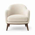 Fauteuil lounge arrondi en bouclette polyester ecru avec pieds en hevea massif 78 x 76 x 80 cm