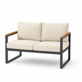 Canape de jardin 2 places rectangulaire en acier thermolaque et acacia beige noir 124 x 70 x 75 cm