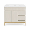 Meuble sous vasque sur pieds avec lavabo 90 x 46 x 85 cm MDF blanc creme et acier dore