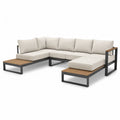 Salon de jardin d'angle 5 places avec meridiennes 285 x 215 x 65 cm aluminium bois d'acacia beige noir