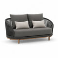 Canape de jardin 2 places arrondi en corde polypropylene gris anthracite avec pieds en bois d'acacia 160 x 80 x 78 cm