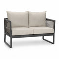 Canape de jardin 2 places en aluminium et corde tressee beige 130 x 75 x 75 cm